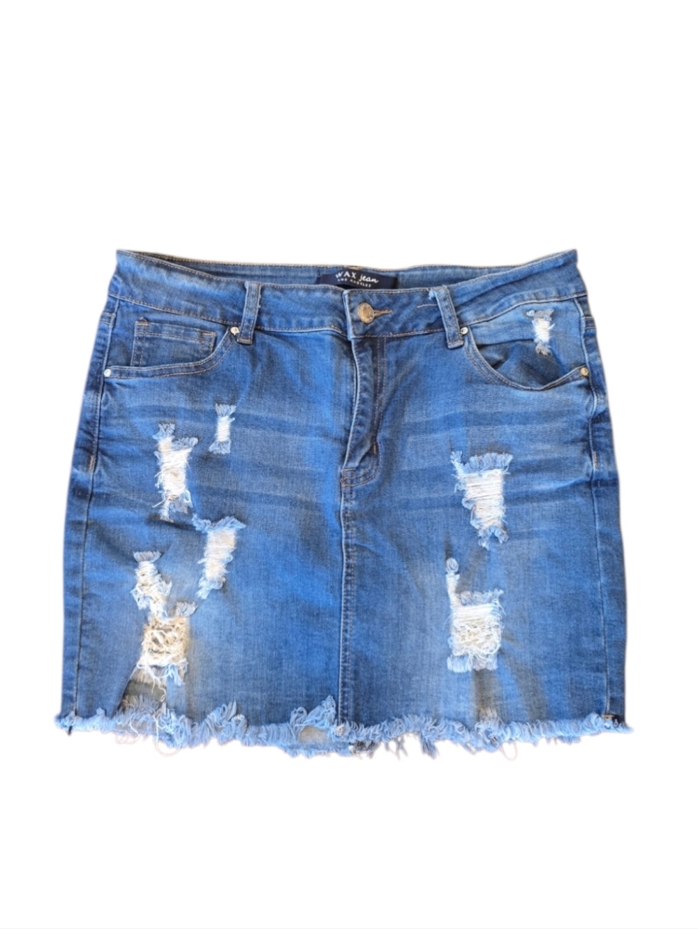Wax Jean Blue Distressed Denim Mini Skirt L